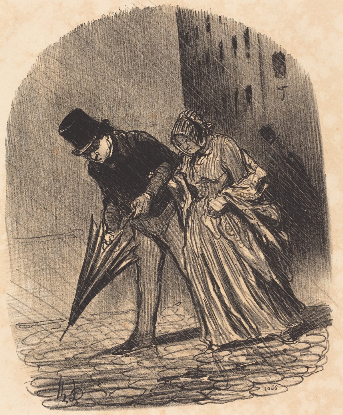 Inconvénient d'un parapluie a ressorts trop compliqués by Honoré Daumier