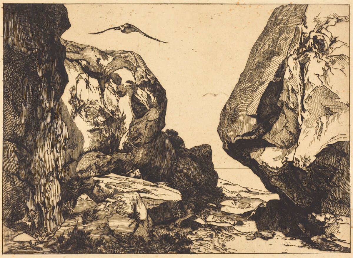 Gorge in the Rocks (Gorge dans les rochers) by Félix Bracquemond after Jules Laurens