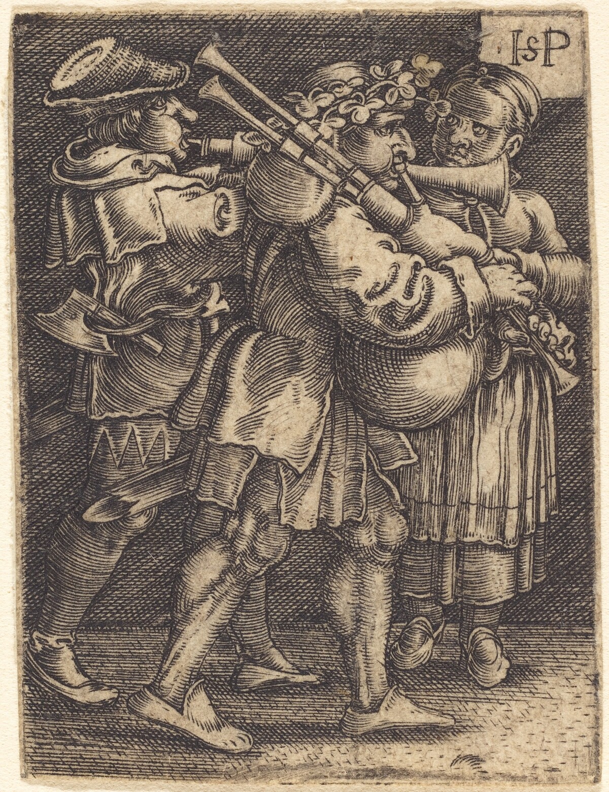 Two Street Players and a Girl by Sebald Beham