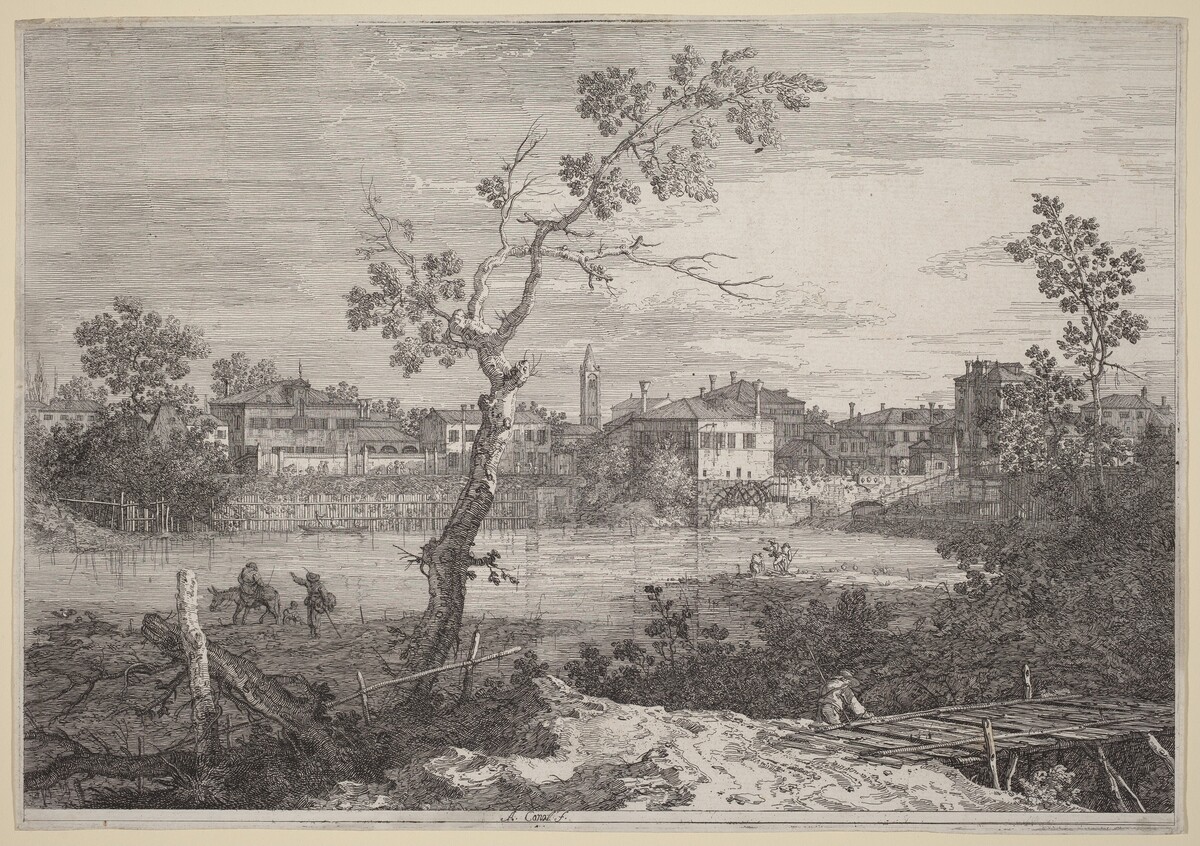 View of a Town on a River Bank by Canaletto