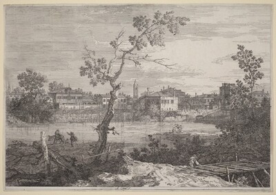 View of a Town on a River Bank