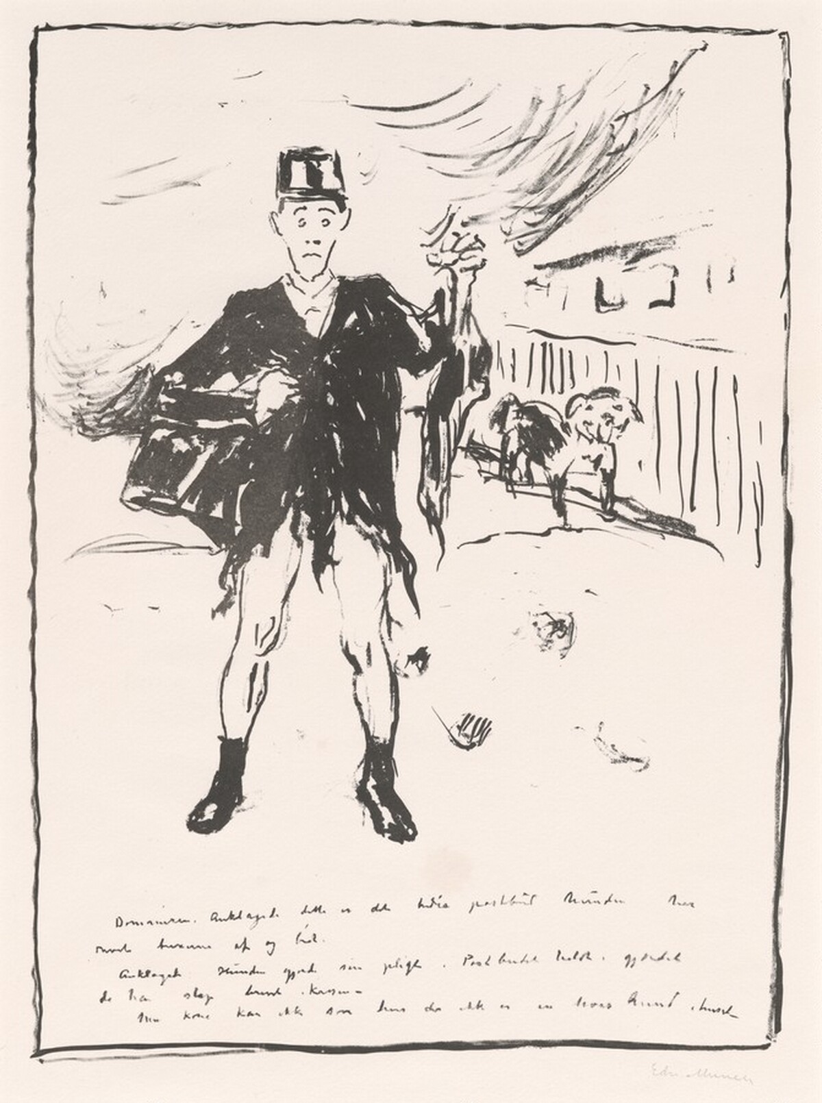 The Dog Attacking the Postman (Postman and Dog) by Edvard Munch