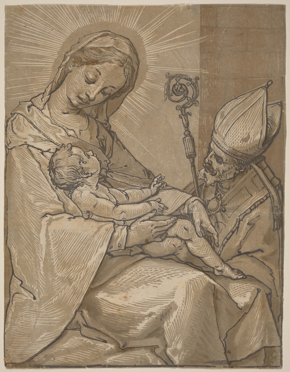 Madonna and Child with a Bishop by Andrea Andreani after Alessandro Casolani