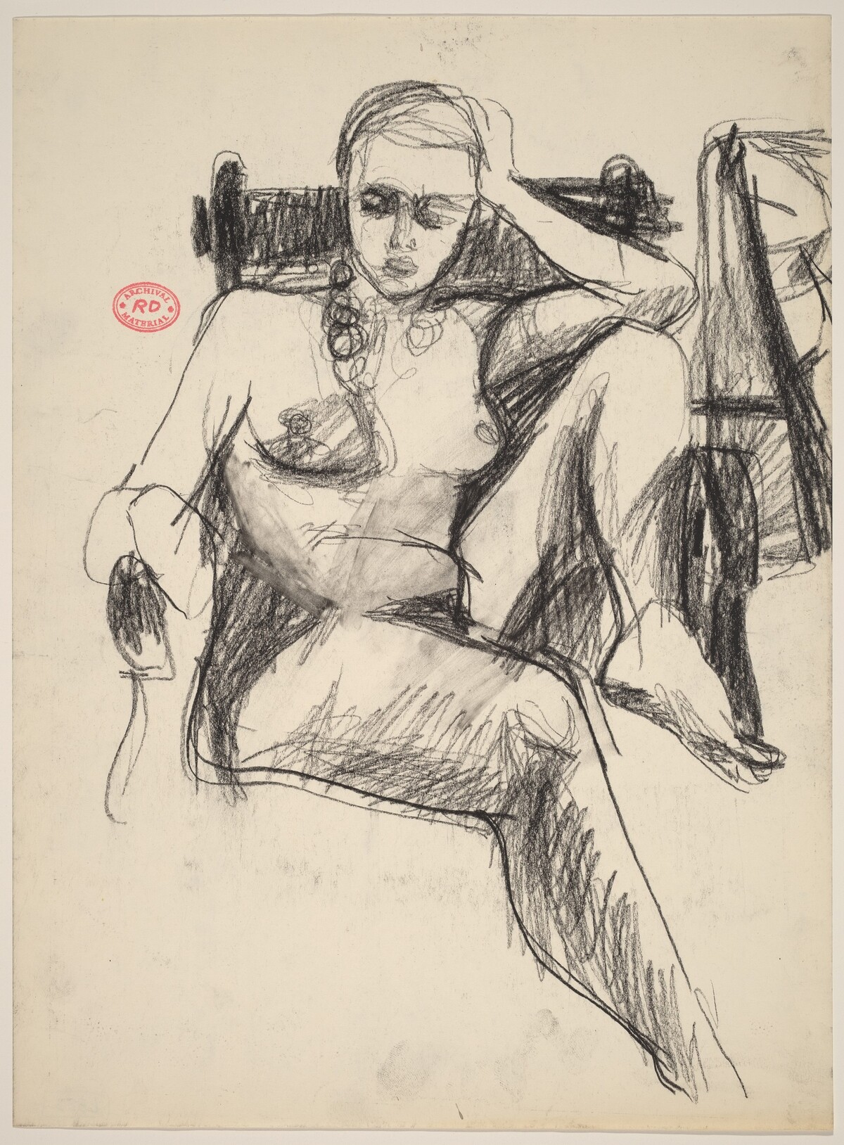 Untitled [female nude with left leg pulled into armchair] by Richard Diebenkorn