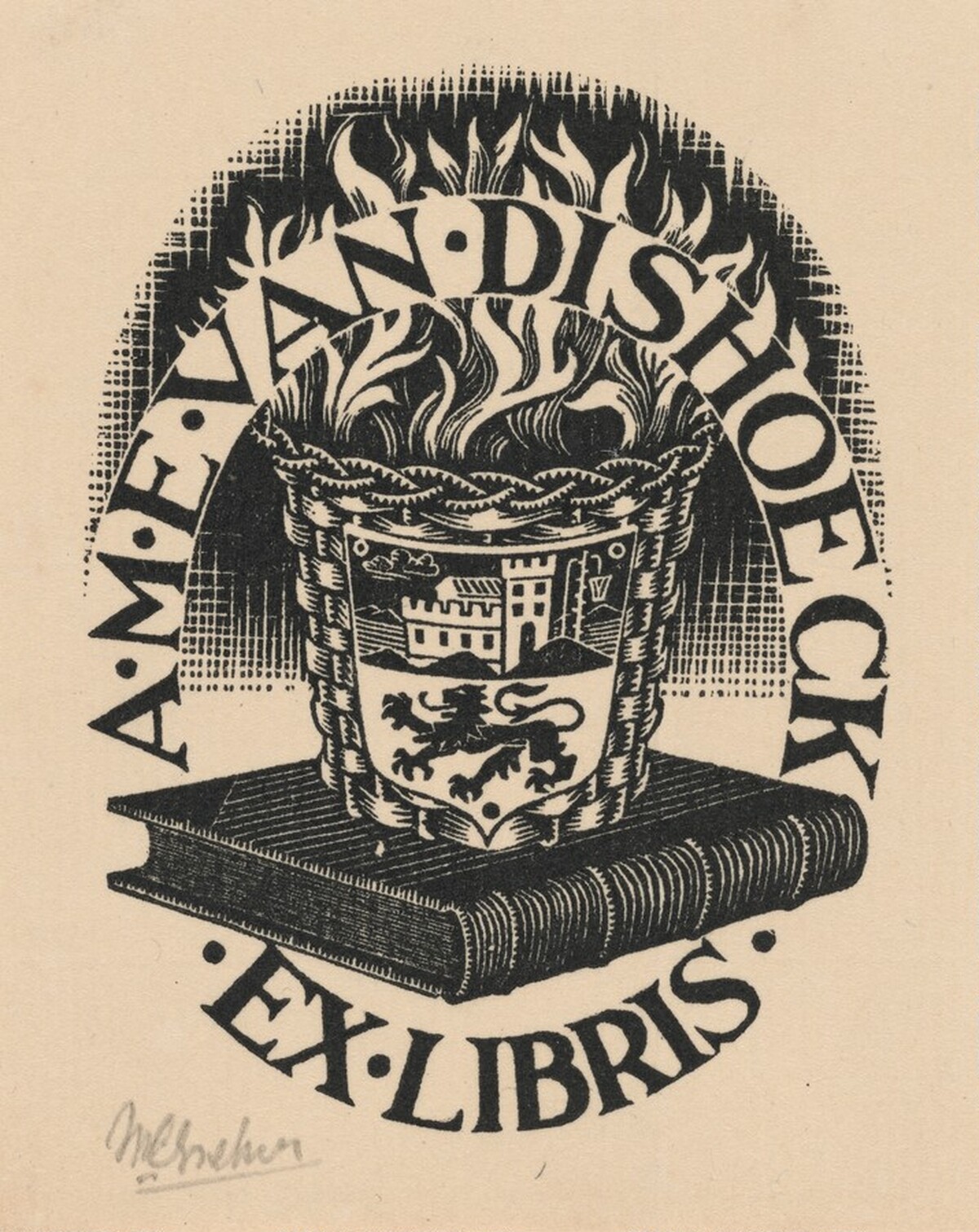 Bookplate A.M.E. van Dishoeck by M.C. Escher