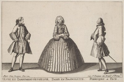 Veste et Parrement d'Etofe d'Or/Dame en Bagnolette/Perruques à Face