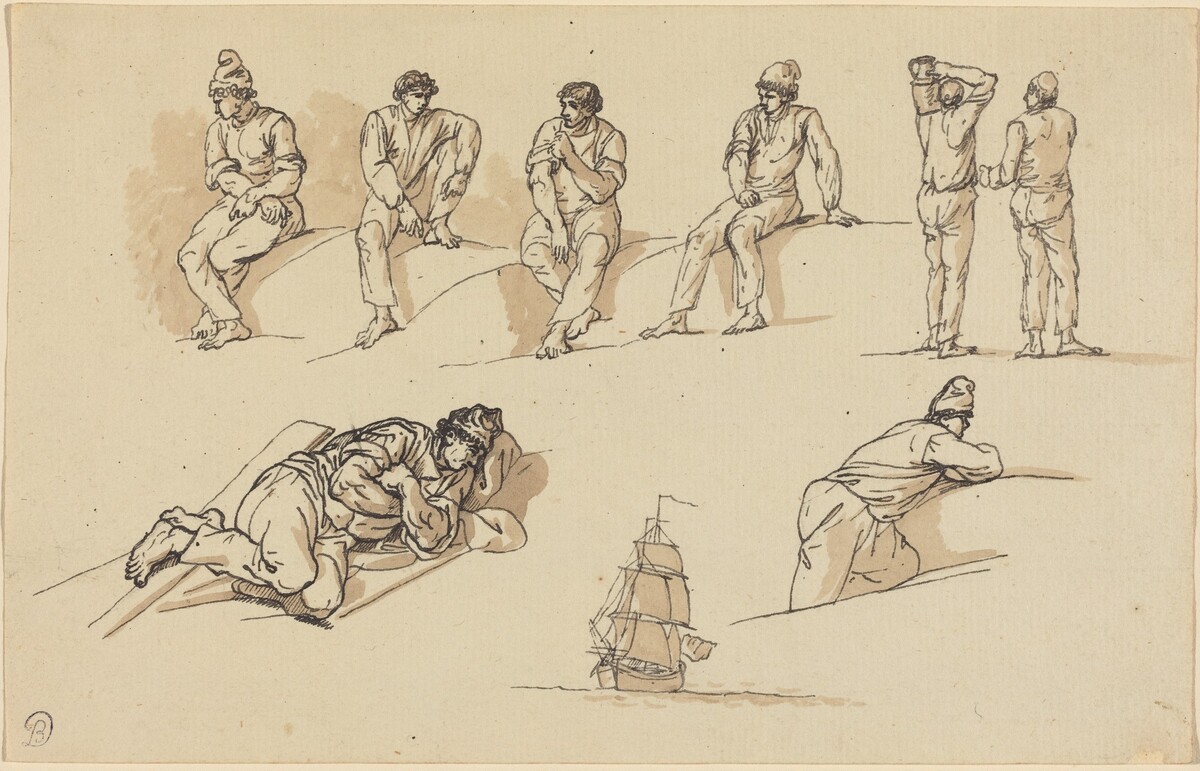 Eight Studies of Figures and a Ship at Sea by Claude-Joseph Vernet