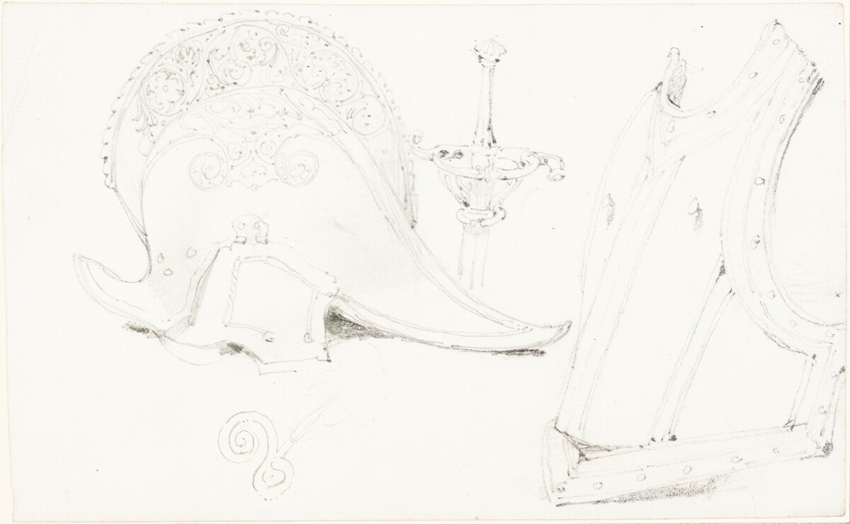 Study of a Helmet, Breastplate, and Rapier by Joseph Nash