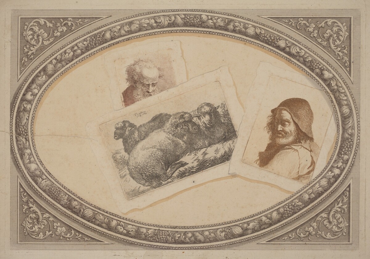 Trompe l'Oeil: Prints with Men and Sheep, Using Original Copperplates by Milanese 18th Century and Francesco Londonio
