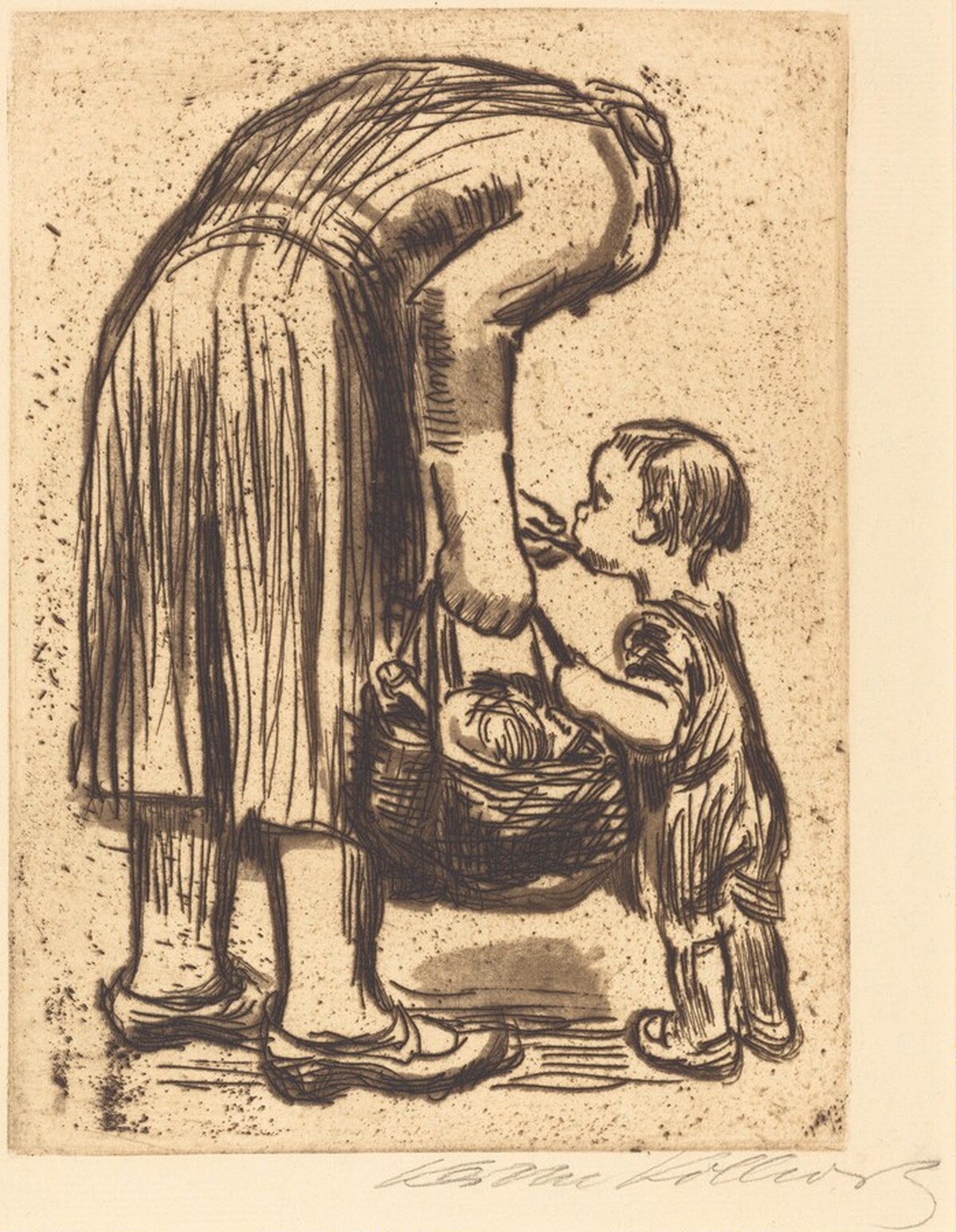 Return from Market (Stehende Mutter, ihr Bublein futternd) by Käthe Kollwitz