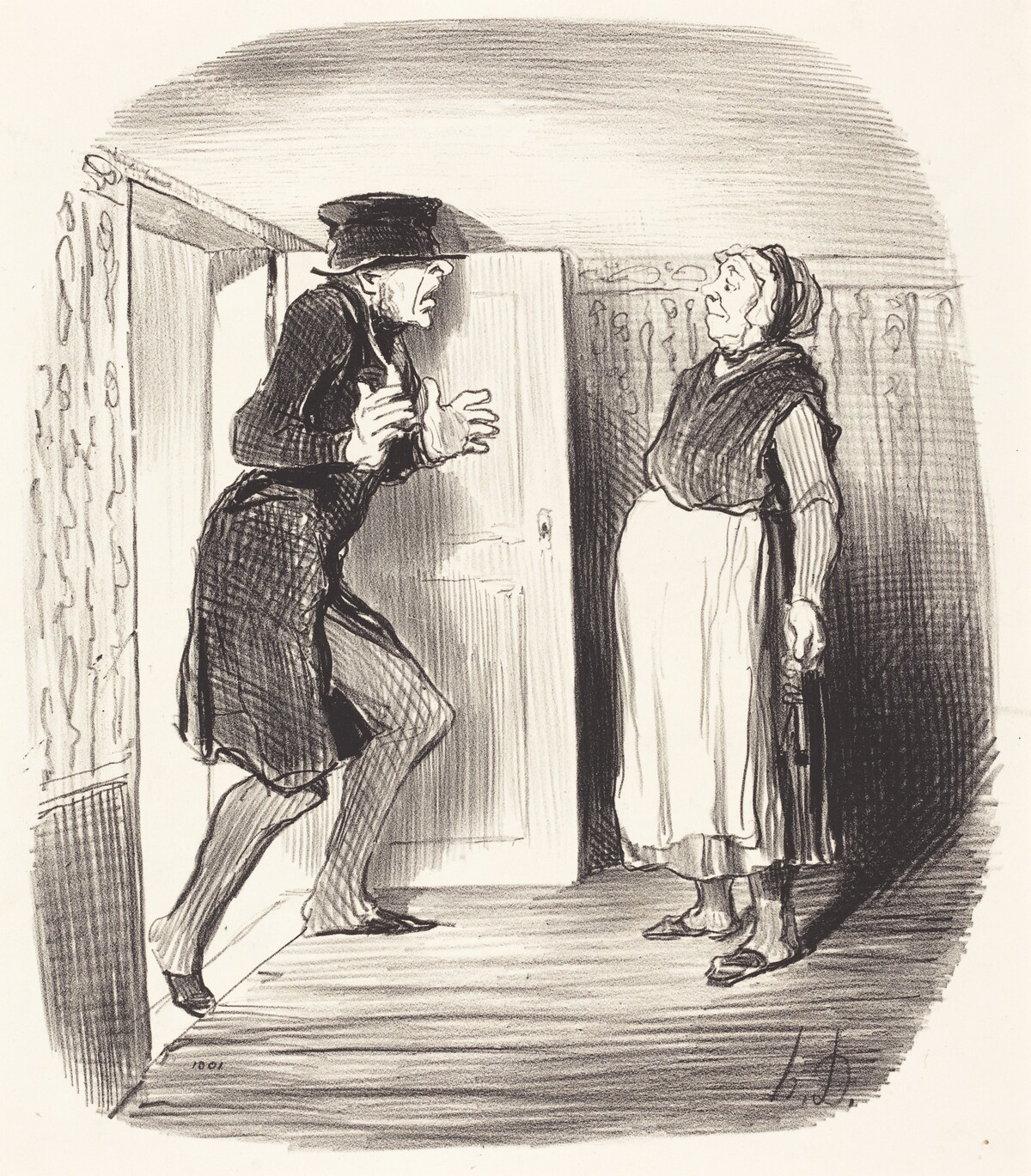 Inconvénient de visiter sans précaution un entresol... by Honoré Daumier