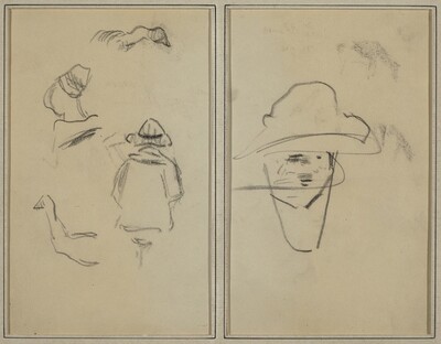 Two Breton Figures and Studies of Two Geese; Man Wearing Hat [verso]