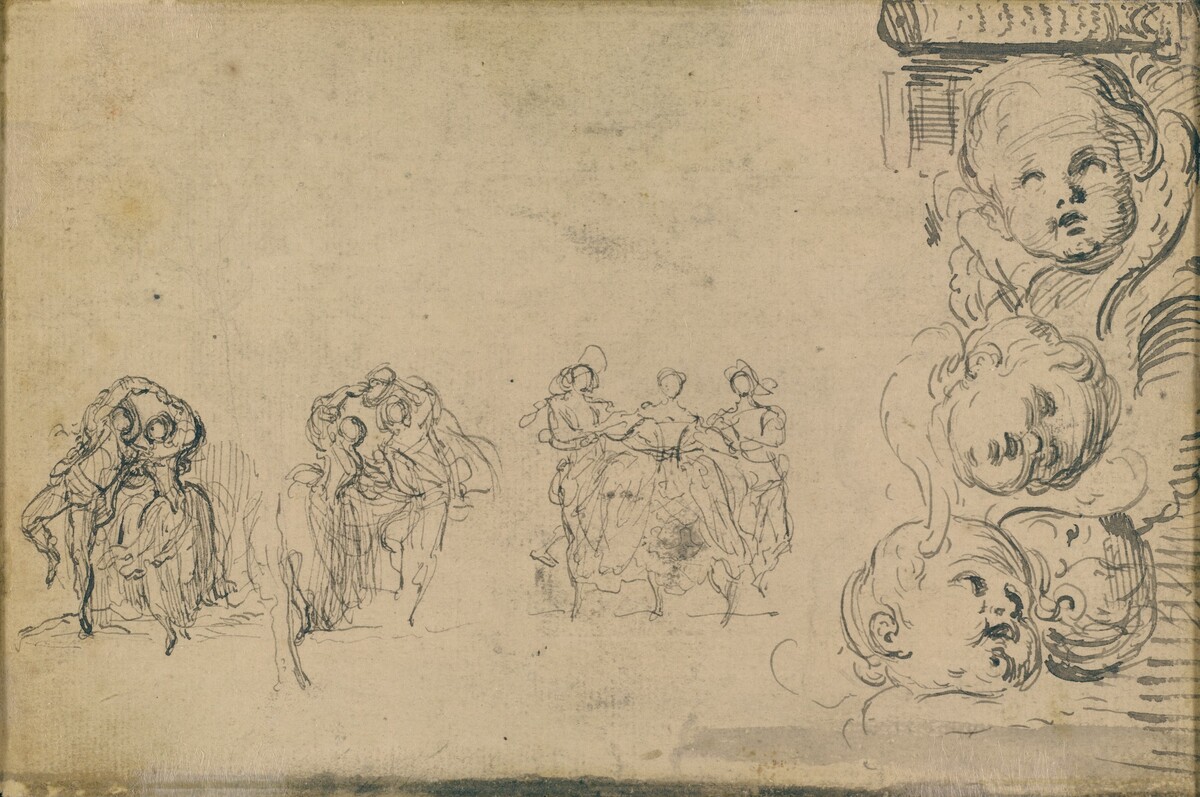Sketches of Dancers and Heads of Putti by Gabriel Jacques de Saint-Aubin