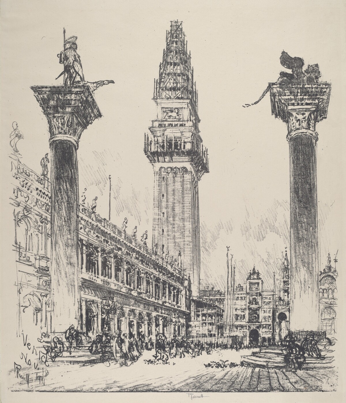 Venice, Rebuilding the Campanile by Joseph Pennell