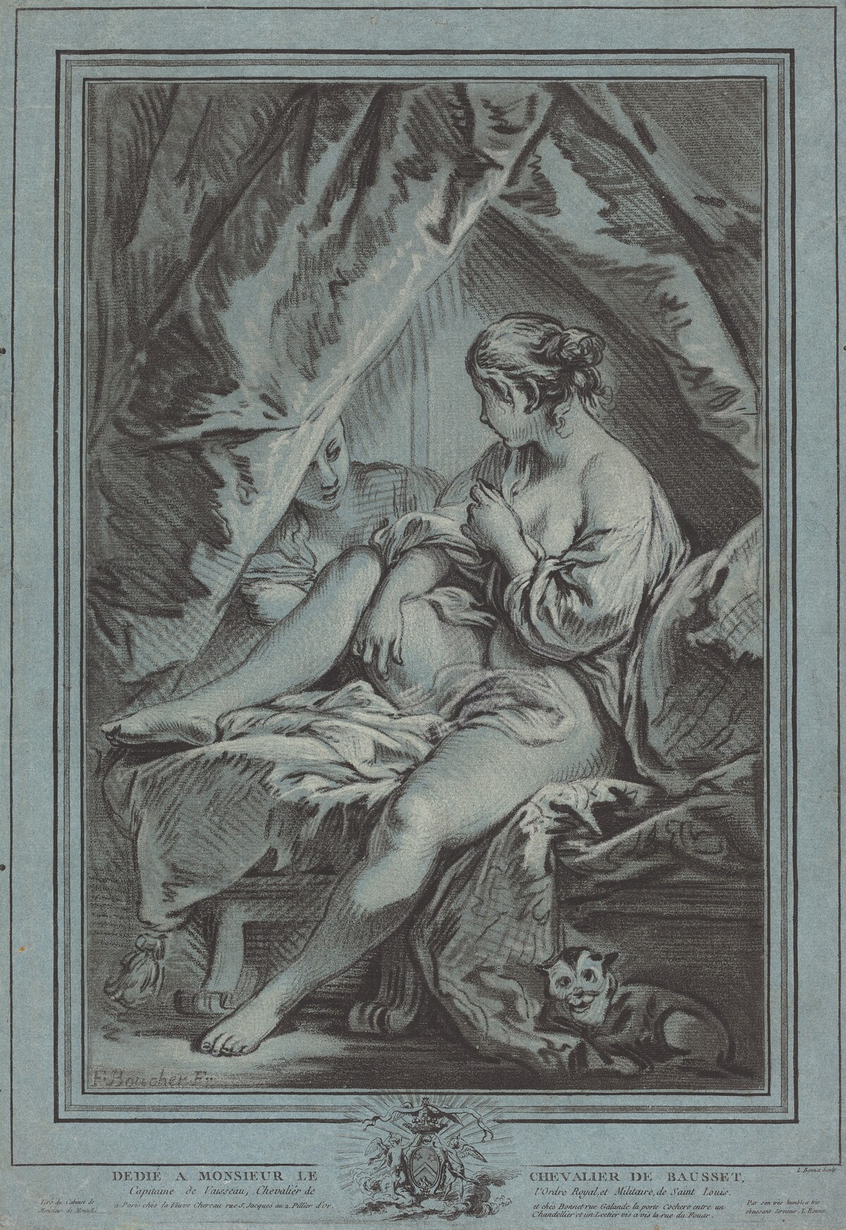 Young Woman Seated on a Bed by Louis-Marin Bonnet after François Boucher