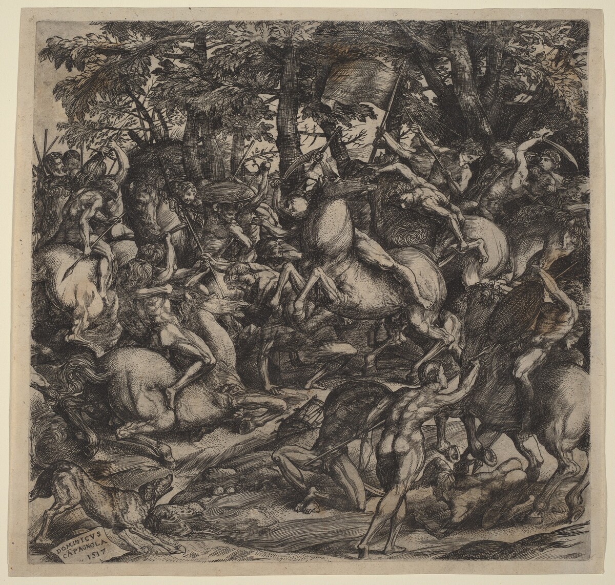 Battle of Nude Men by Domenico Campagnola