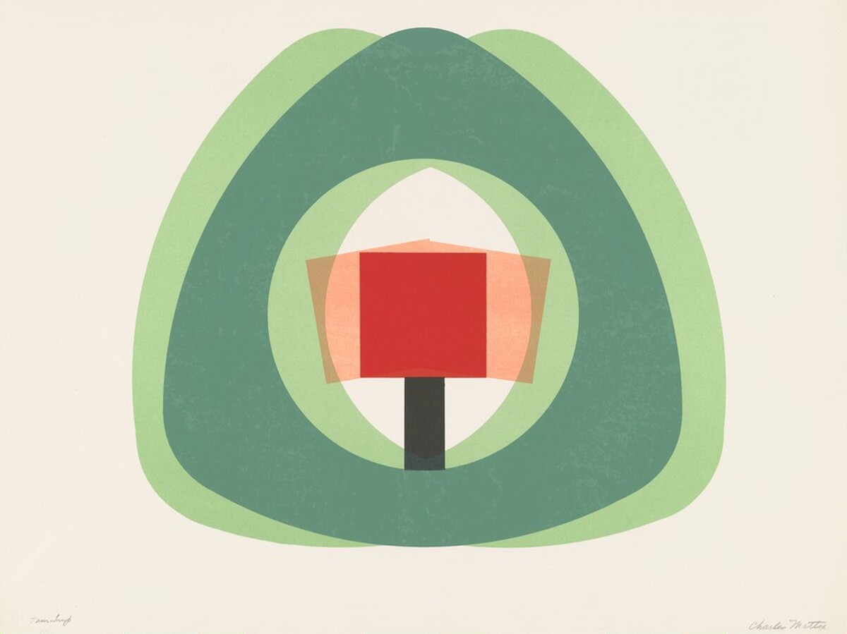 Green Realeau Form with Red Cube by Charles Mattox