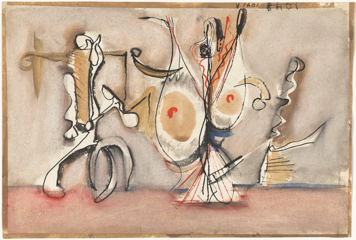 Abstract Composition in Black, Gray, Pink, Orange, Blue, and Tan [recto] by Mark Rothko