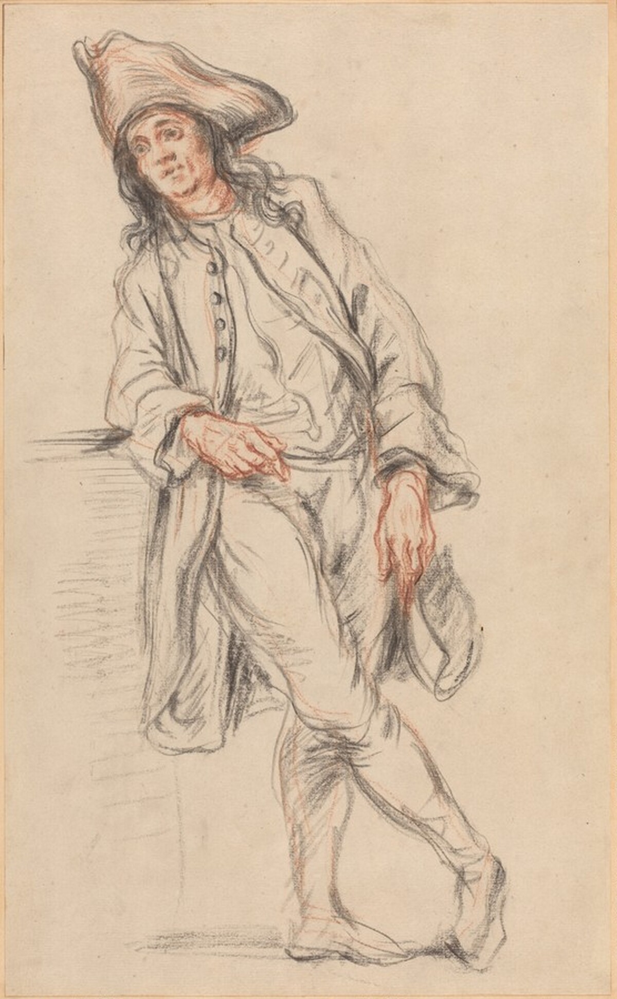 Standing Man Leaning on a Plinth by Eric Hebborn (Watteau imitation)