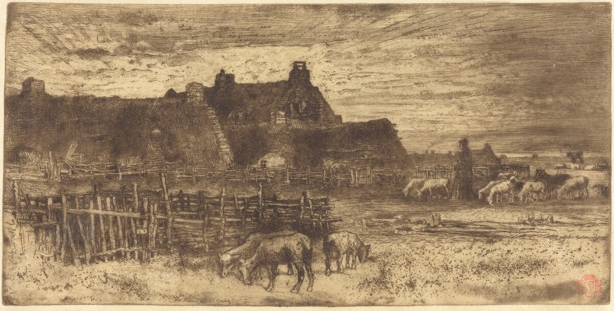 Les Bergeries, Soleil Couchant (Pastoral Scene, Setting Sun) by Félix-Hilaire Buhot