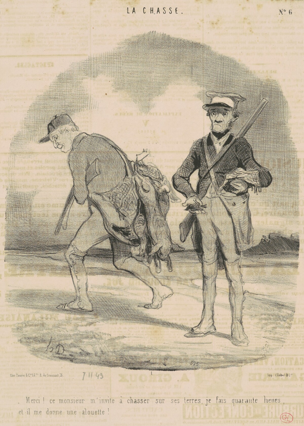 Merci! Ce monsieur m'invite a chasser ... by Honoré Daumier