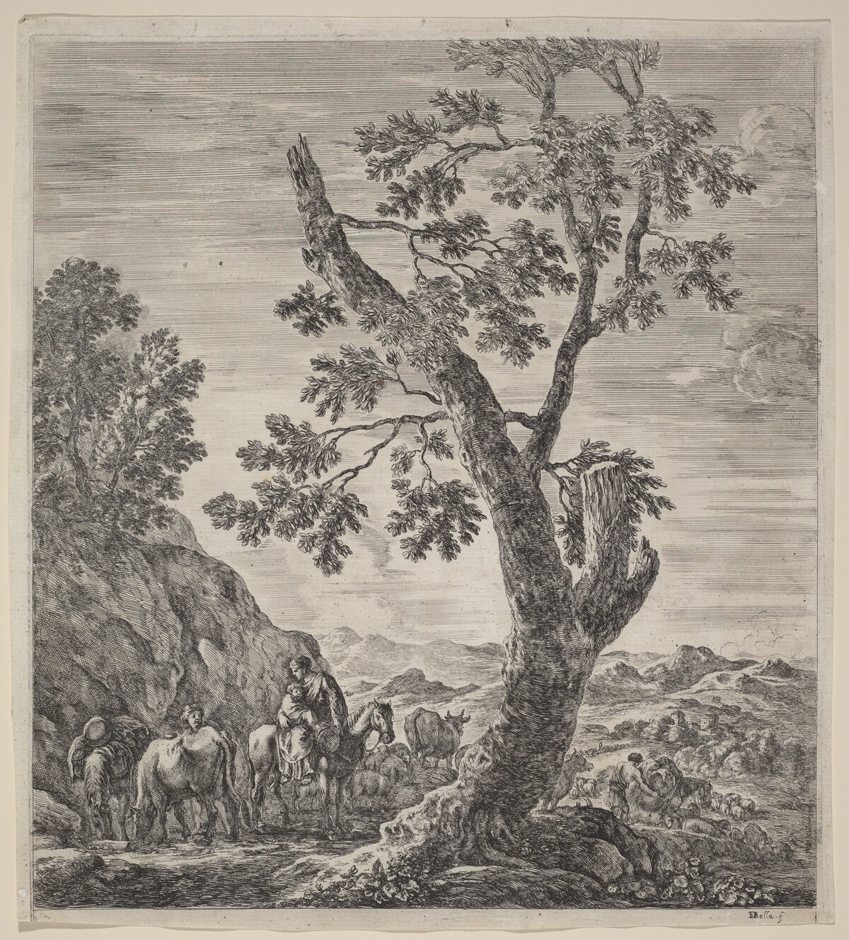Peasant Woman on Horseback with a Child in Her Arms by Stefano Della Bella
