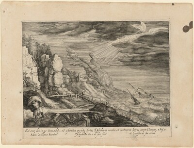 Seashore with HIgh Seas, a Ship, and the Prophet Elijah [God Helping the Israelites Fight the Moabites]