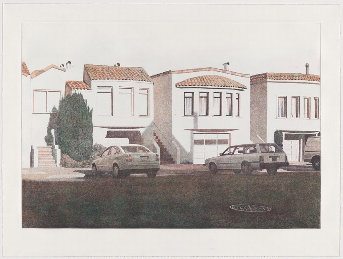 Three Houses on Pennsylvania Avenue [working proof 2] by Robert Bechtle