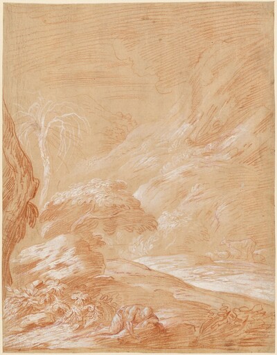 Fantastic Landscape with a Man Sleeping on a Rock
