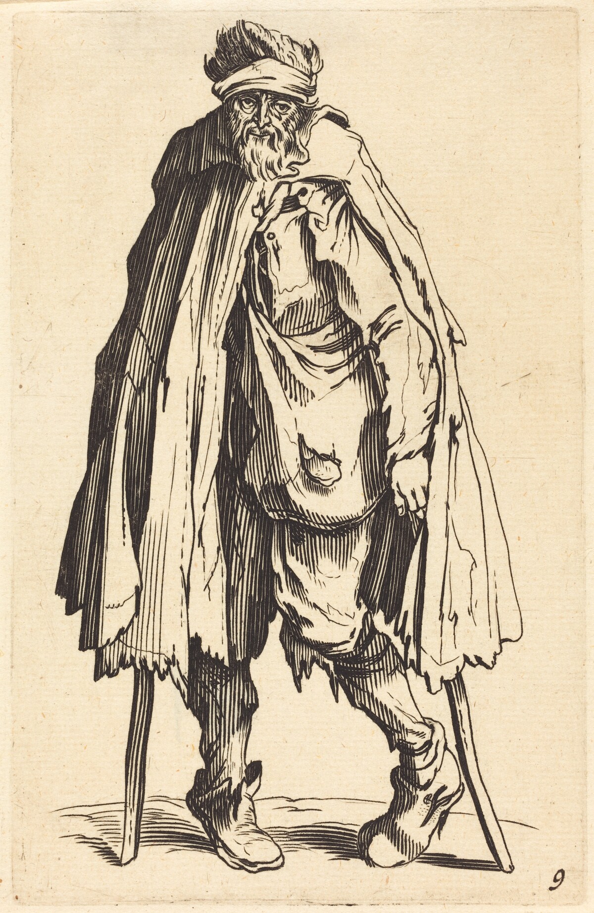 Beggar with Crutches and Sack by after Jacques Callot