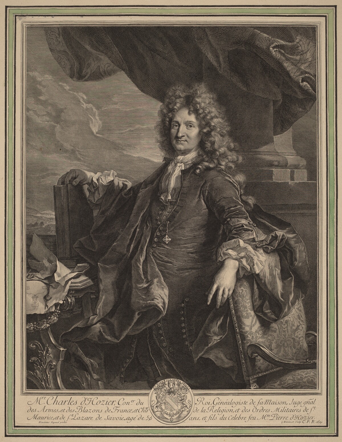 Charles-Rene d'Hozier by Gerard Edelinck after Hyacinthe Rigaud