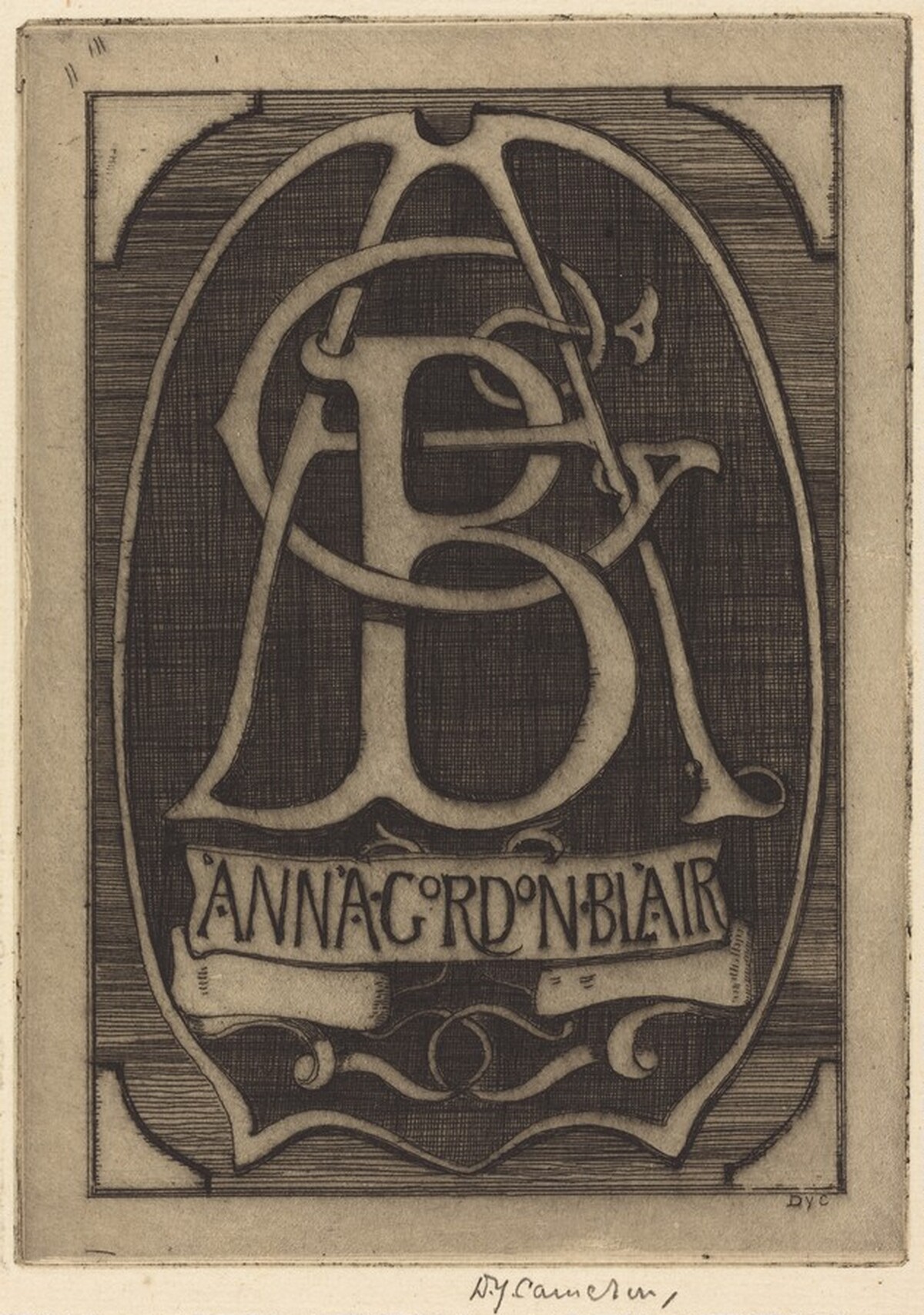 Bookplate of Anna Gordon Blair by David Young Cameron