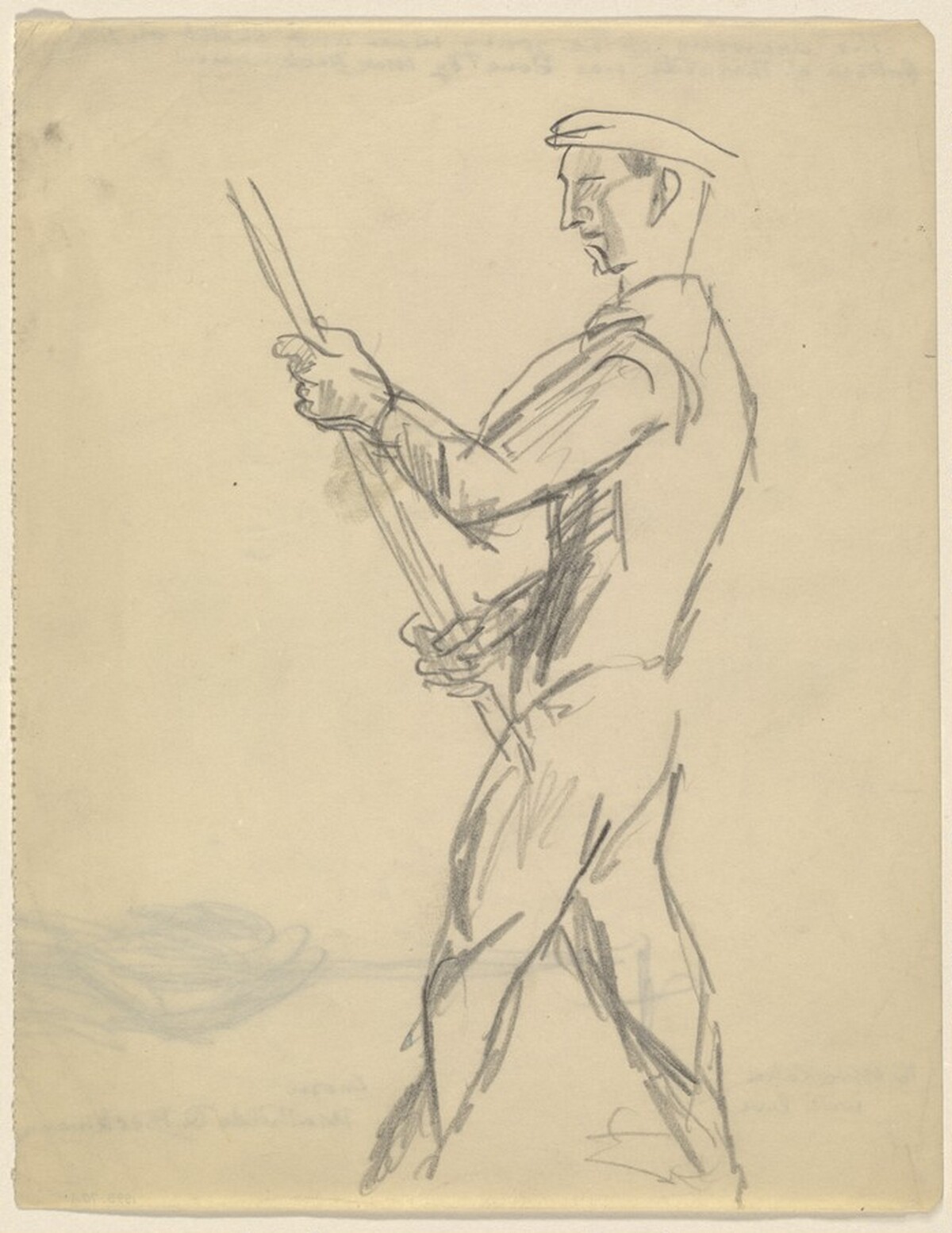 Young Man Holding a Pole by Max Beckmann
