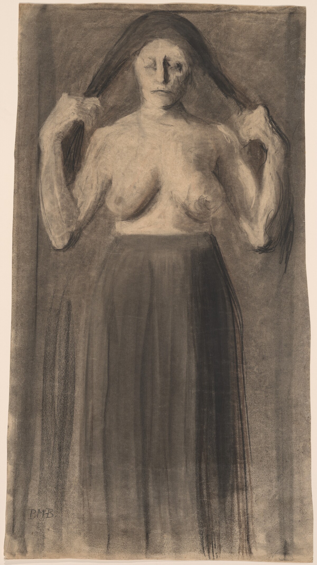 Half-Nude Woman Holding Her Hair Apart by Paula Modersohn-Becker