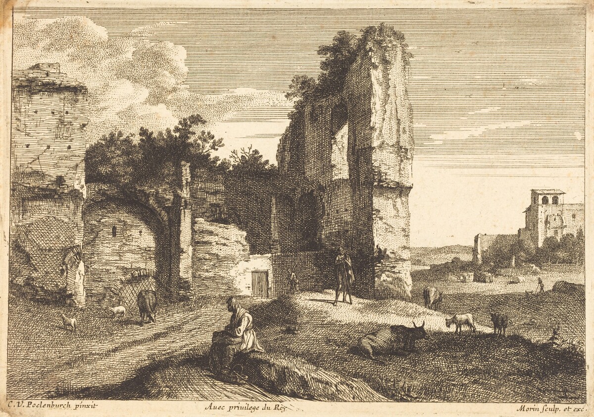 Old Woman Seated by Jean Morin after Cornelis van Poelenburch