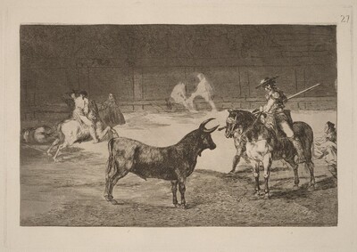El celebre Fernando del Toro, barilarguero, obligando a la fiera con su garrocha (The celebrated Picador, Fernando del Toro, Draws the Fierce Beast on with His Pique)