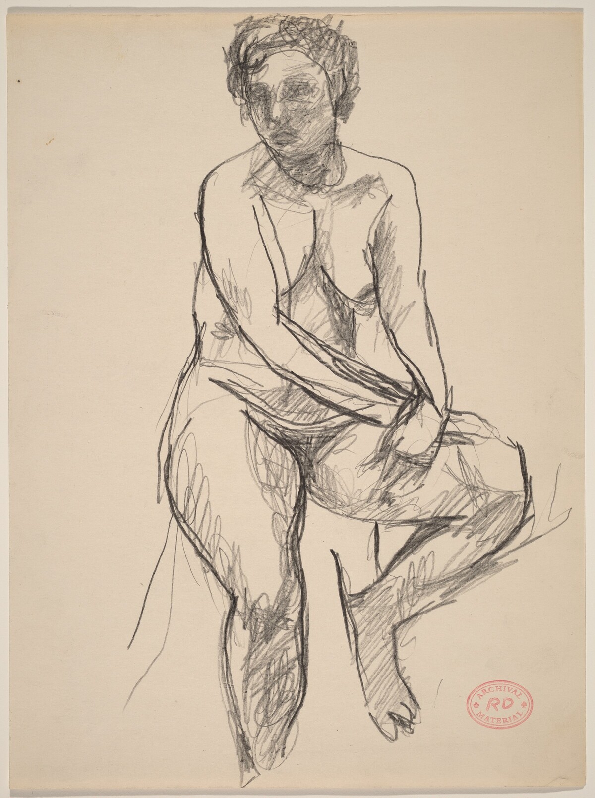 Untitled [female nude seated on a draped stool] by Richard Diebenkorn