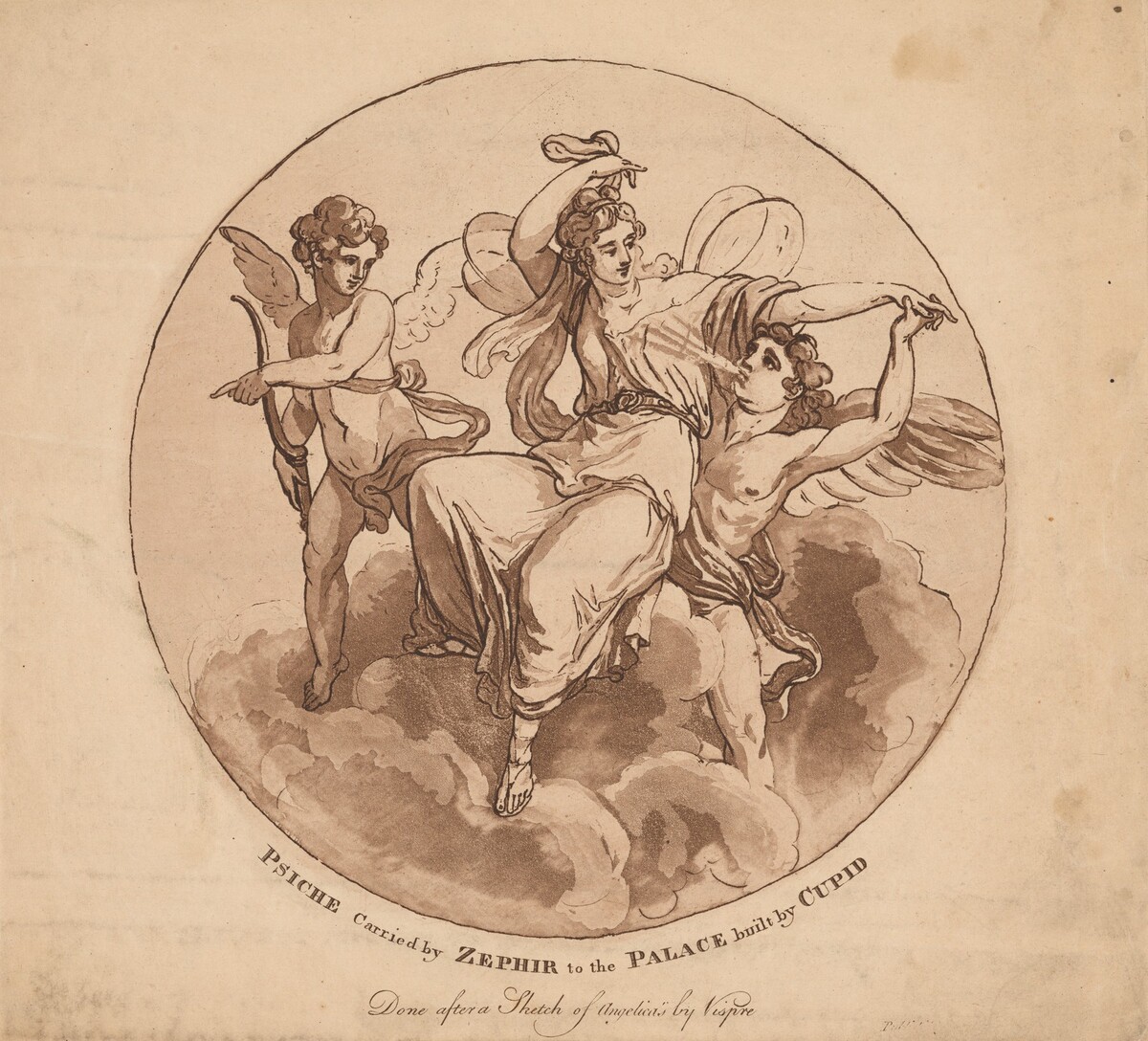 Psyche Carried by Zephyr to the Palace Built by Cupid by Francois-Xavier Vispre, after Angelica Kauffmann (attributed to)