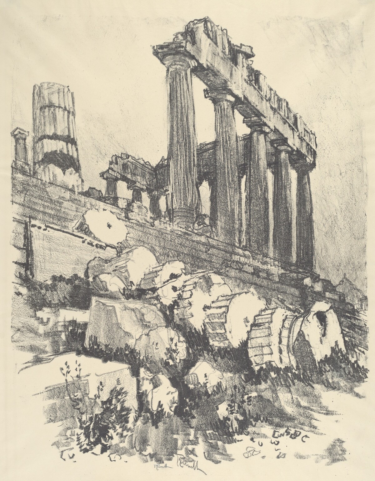 The Fallen Column, Athens by Joseph Pennell