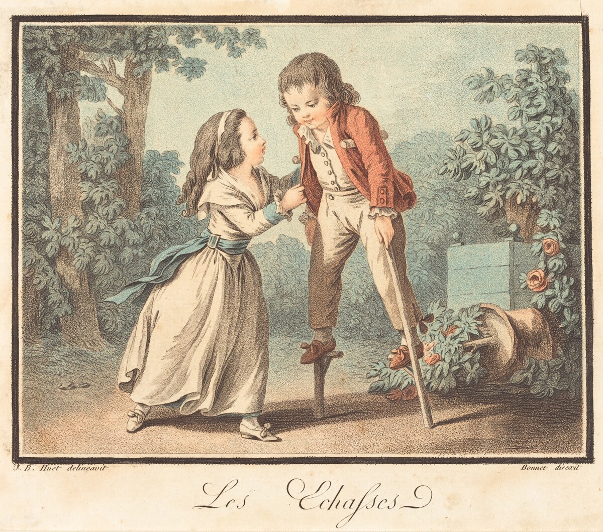 Les Échasses by Louis-Marin Bonnet after Jean-Baptiste Hüet, I