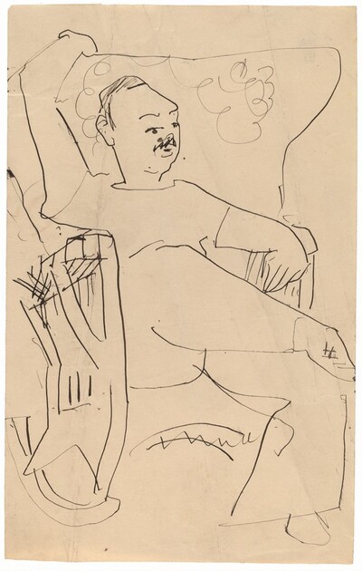 Man Seated in a Rocker, Right Arm Raised