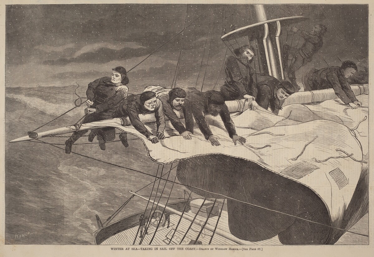 Winter at Sea - Taking in Sail Off the Coast by after Winslow Homer