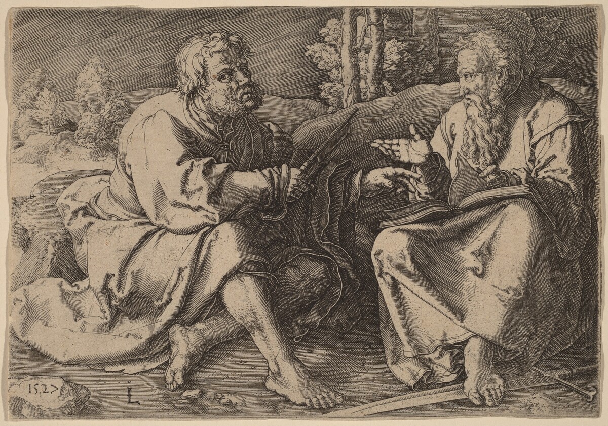 Saints Peter and Paul Seated in a Landscape by Lucas van Leyden