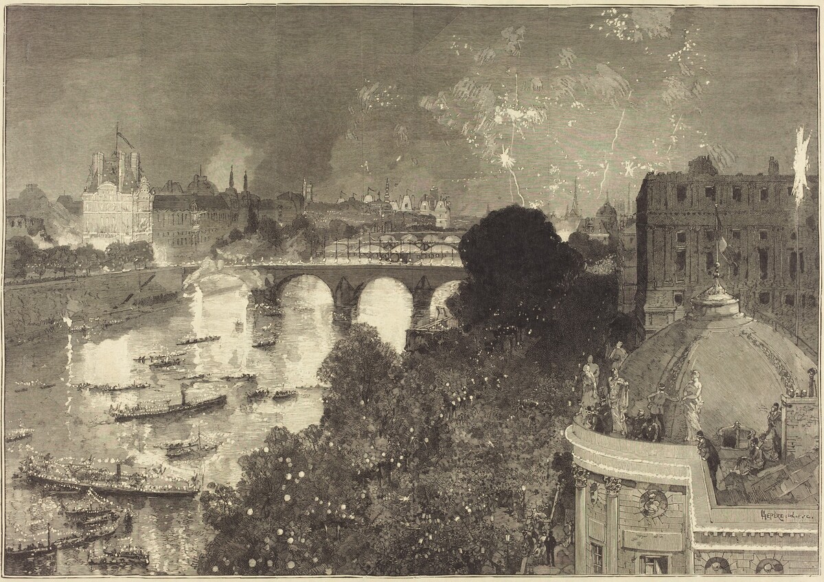 Le 14 Juillet.  Illumination de la Seine du Pont Neuf au Pont au Change by Auguste Lepère
