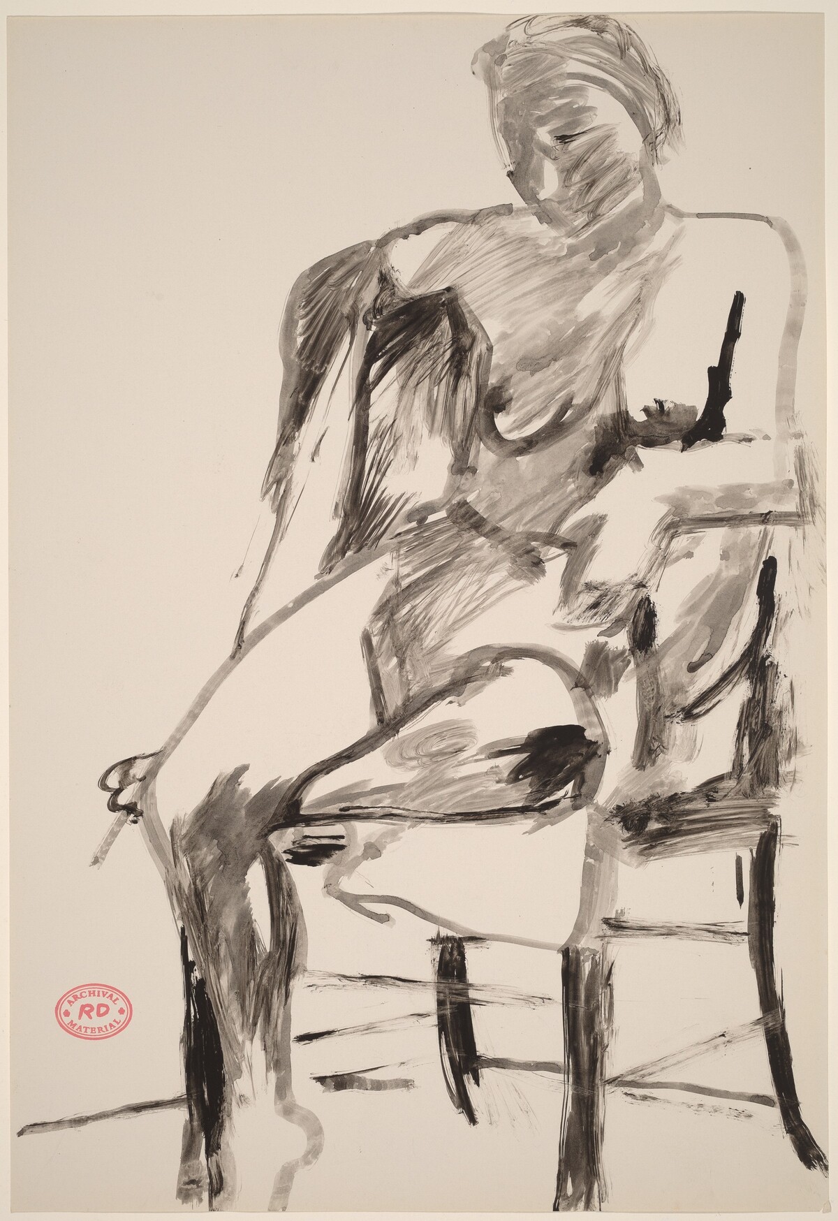 Untitled [seated female nude with right arm over chair back] by Richard Diebenkorn
