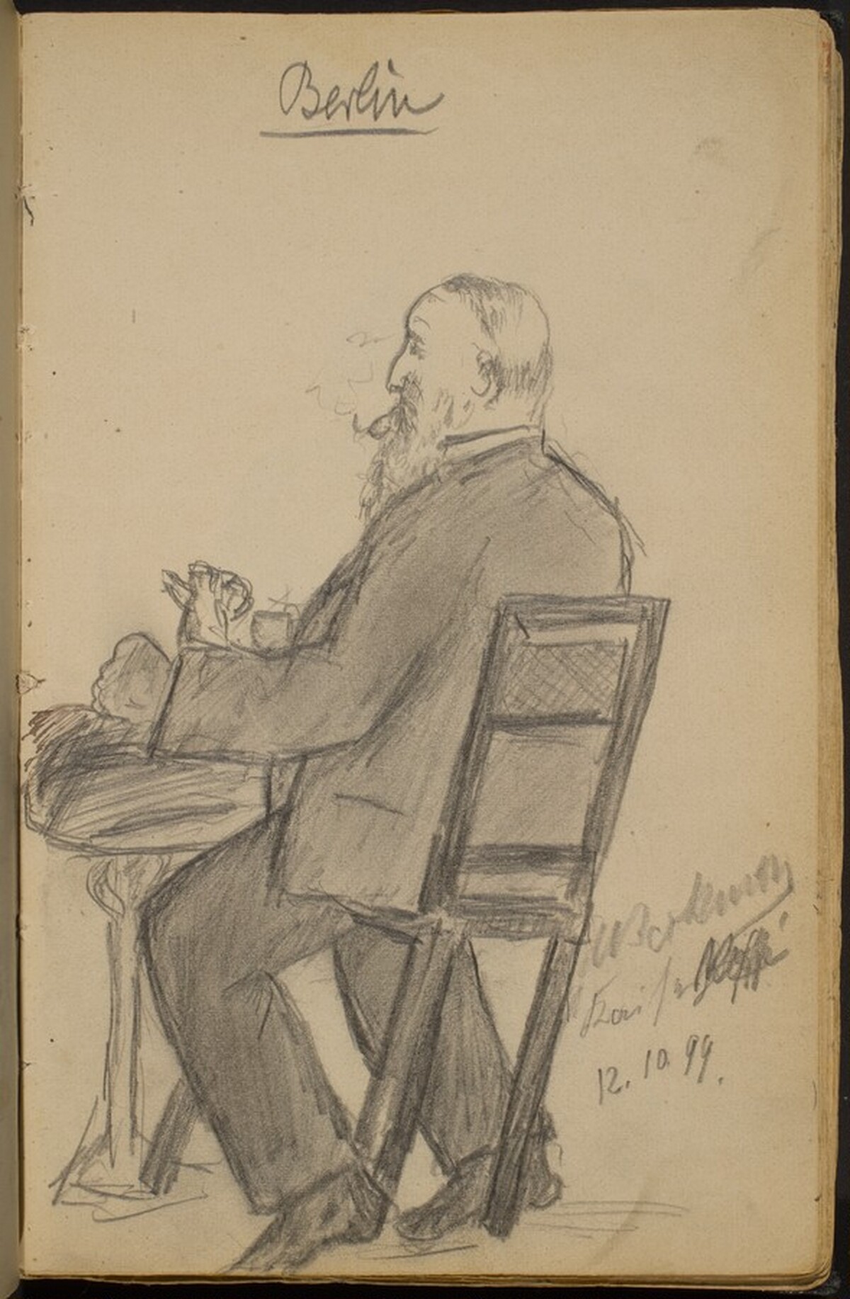 Bearded Man at a Cafe Table, Smoking by Max Beckmann