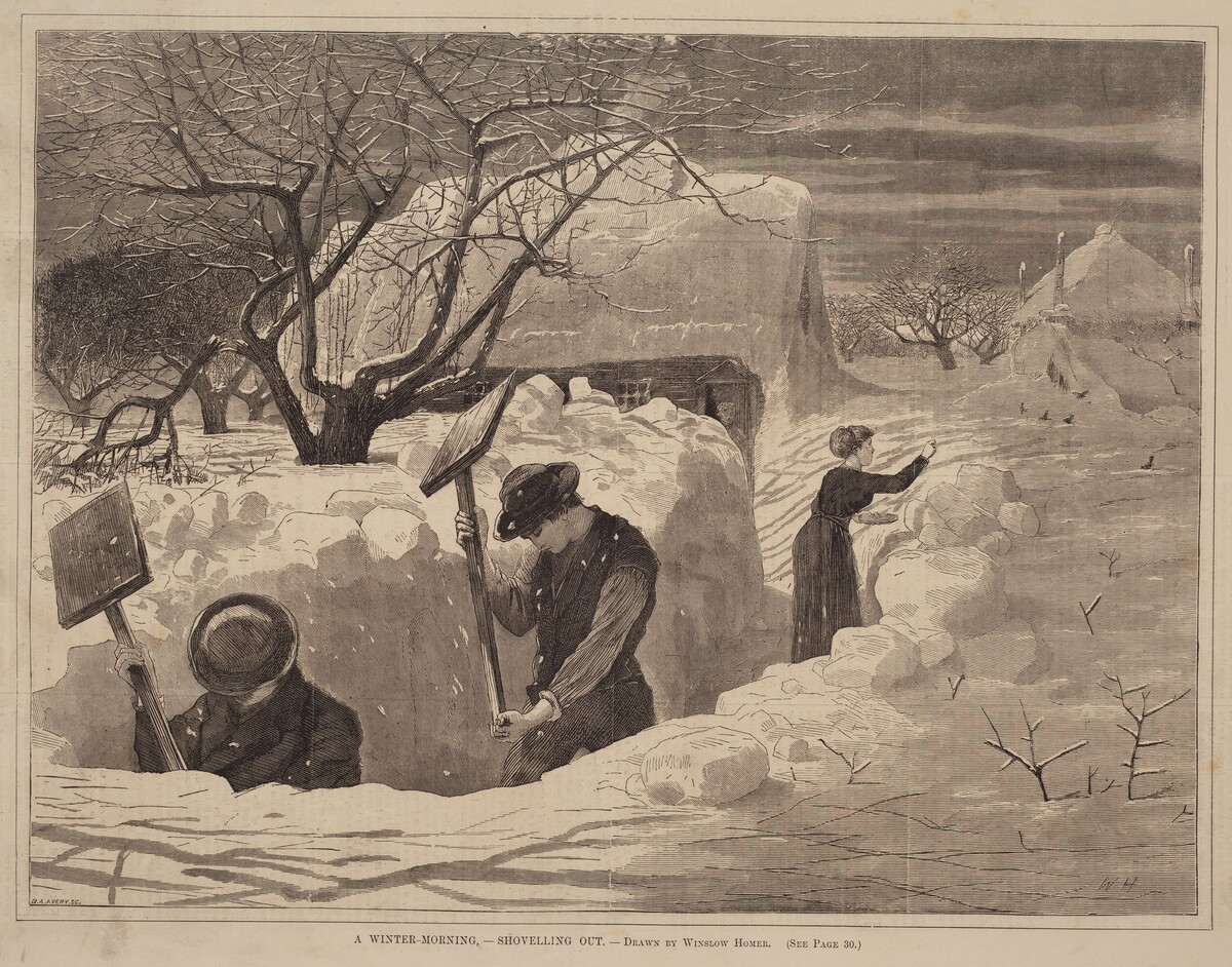 A Winter-Morning, - Shovelling Out by George A. Avery after Winslow Homer