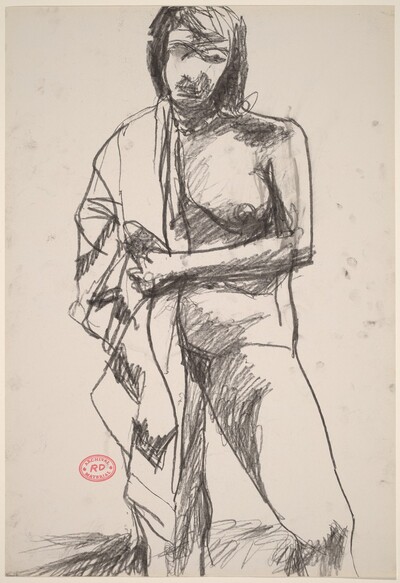 Untitled [standing female nude with drapery over right shoulder]