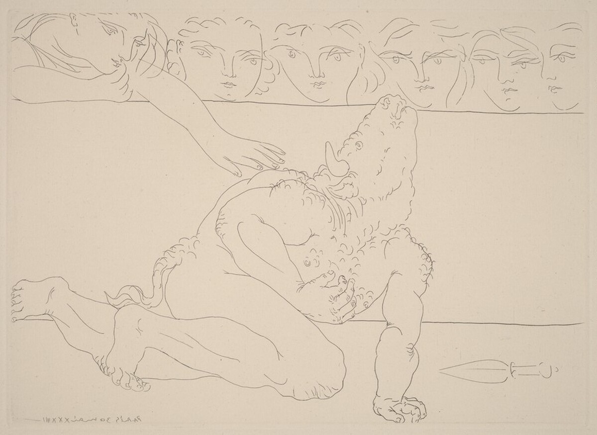 Dying Minotaur and Compassionate Young Woman (Minotaure mourant et jeune femme pitoyable) by Pablo Picasso