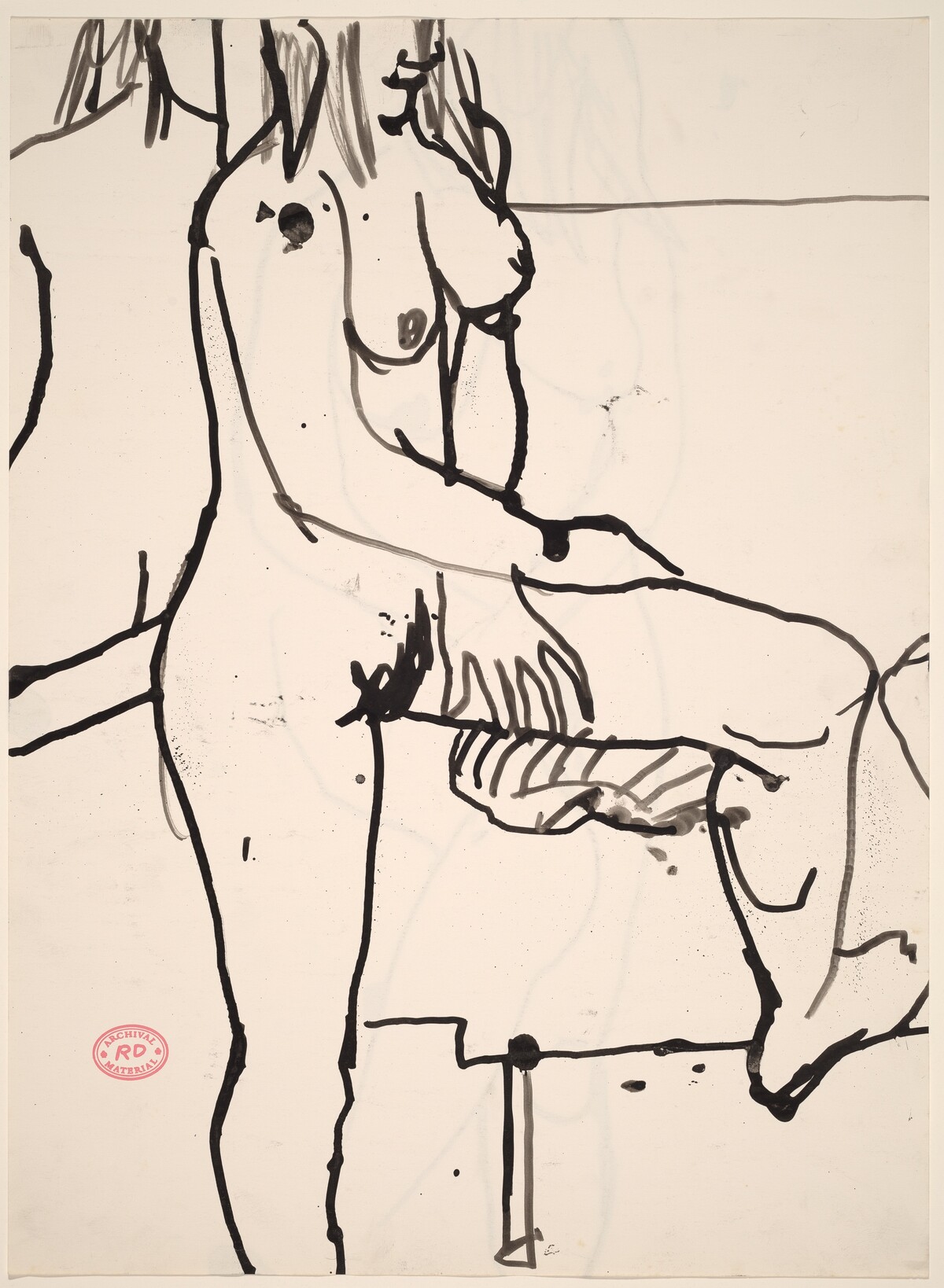 Untitled [standing nude with a mirror and resting her left foot on a support] [recto] by Richard Diebenkorn